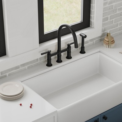 Modern Black Double Handle Bridge Kitchen Faucet with Side Sprayer