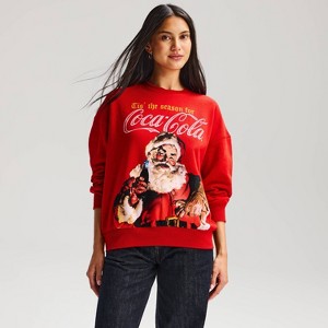 Women's Coca Cola Fleece Crewneck Graphic Pullover Sweatshirt - Red ...
