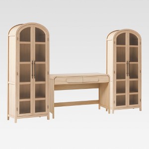 Saracina Home 3pc Modern Waterfall Desk with 2 Tall Glass Bookcases - 1 of 4