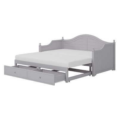 VYNXARIA Gray Twin Size Extendable Wood Daybed with Pop - Up Trundle and Storage Drawers - Ideal Wooden Sofa Bed for Living Room and Guest Room