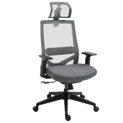 Vinsetto Home Office Mesh Chair High Back Task Chair with Rotate Headrest Adjustable Height Arm Lumbar Back Support Grey