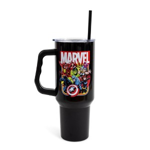 Silver Buffalo Marvel Comics The Avengers 40-Ounce Black Stainless Steel Tumbler With Handle - 1 of 4