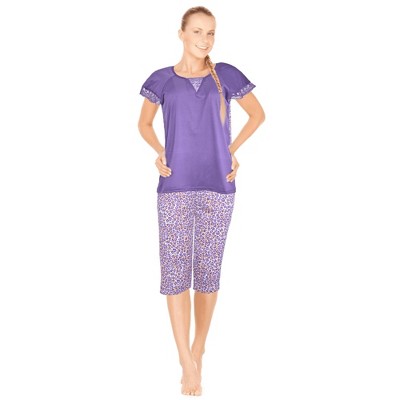 JEFFRICO Pajamas For Women Capri Set Sleepwear Soft Pajamas Short Sleeve Pajama Sleepshirt With Capri Pants