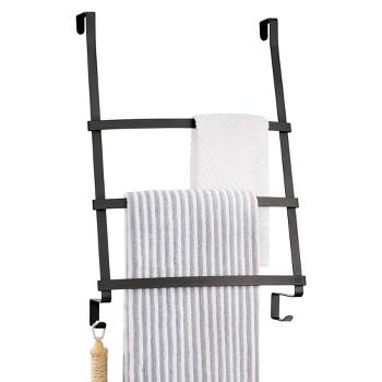 3 Tier Towel Rack Organizer Retractable Over the Door Towel Holder with  Hooksfor Storage of Bathroom Towels (Black)