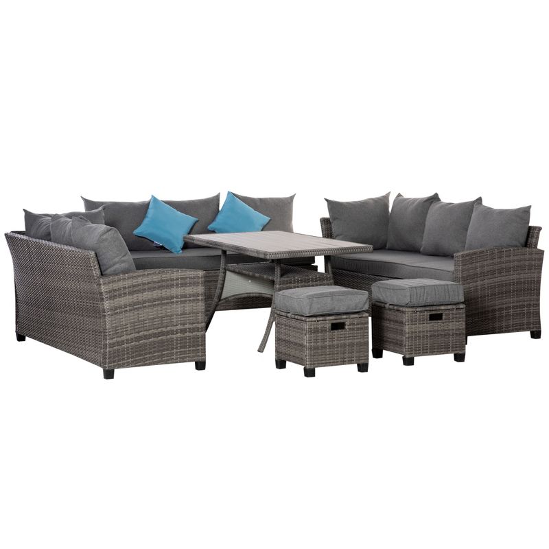 Outsunny 6 Pieces Patio Wicker Conversation Furniture Set, Outdoor All Weather PE Rattan Sectional Sofa Set, Table & Cushions,, 4 of 7