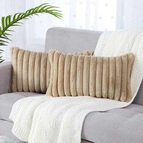 Trinity 2 Pieces Ribbed Stripe Faux Fur Plush Decorative Throw Pillow  Covers : Target