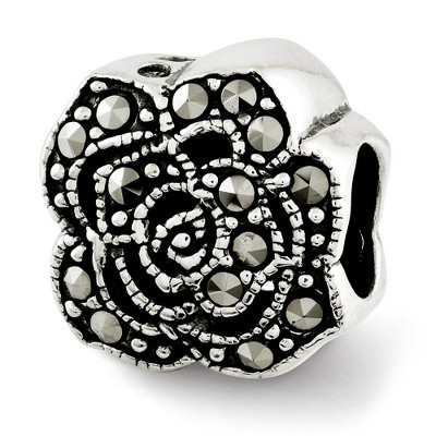 Black Bow Jewelry Sterling Silver & Marcasite Antiqued Flower Bead Charm