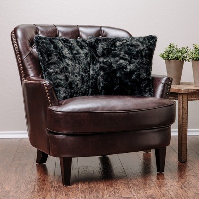 Luxurious Black Faux Fur 18" Square Pillow Covers - Set of 2