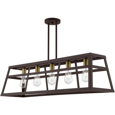 Bronze and Antique Brass 5-Light Linear Chandelier