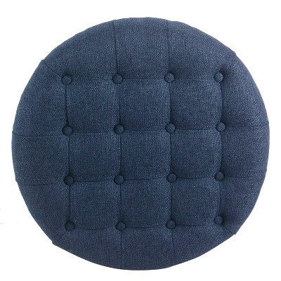 Navy Tufted Round Cocktail Ottoman with Storage