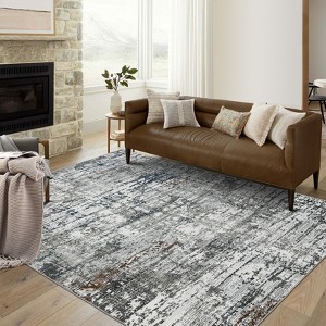 Modern Indoor Abstract Striped Area Rug Washable Low Pile Non Slip Carpet for Living Room Bedroom Soft Easy Care Foldable Floor Mat - 1 of 4