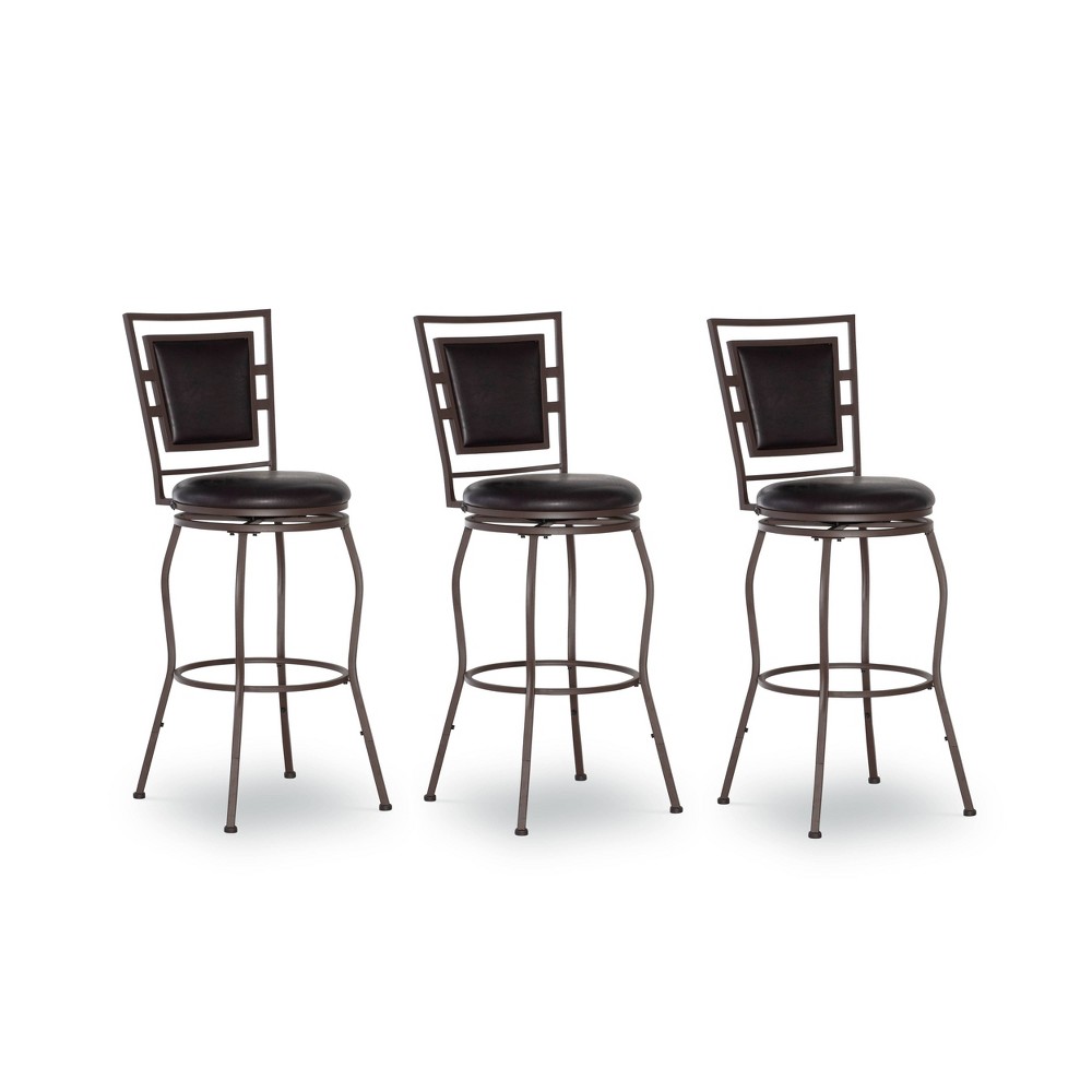 Linon 3pc Teagan Adjustable Stool Set Dark Brown: Upholstered, Powder-Coated, Kitchen Island Seating