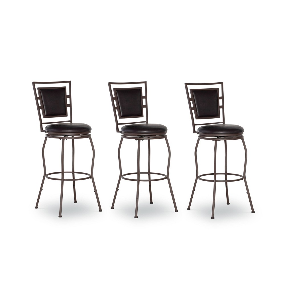 Photos - Chair Linon 3pc Teagan Adjustable Stool Set Dark Brown: Upholstered, Powder-Coat 