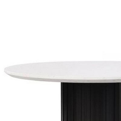 54" Round White Marble Top Black Pedestal Dining Table