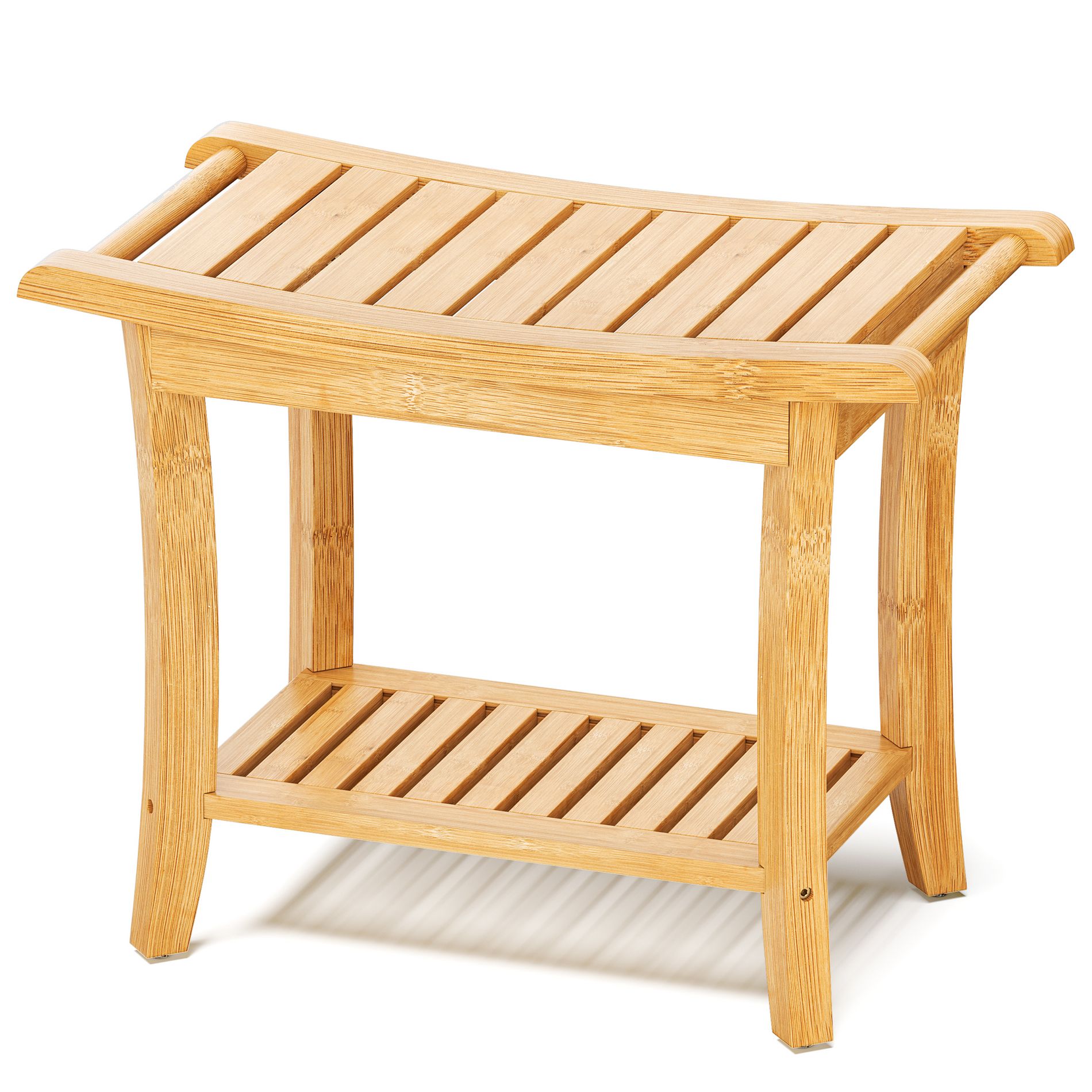 SUGIFT 24" x 13" Bamboo Shower Bench with Storage Shelf and Non-Slip Feet for Bathroom or Spa Use