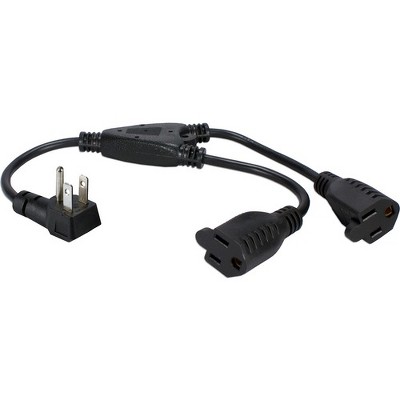 QVS 12 Inches 90degree Flat-Plug OutletSaver AC Power Splitter Adaptor - For UPS, Power Adapter, Power Strip - Black - 1
