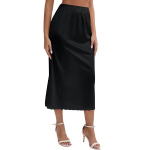 INSPIRE CHIC Women's Satin Soft Lace Trim Flared Hem Lightweight Solid Half Slip - 1 of 4