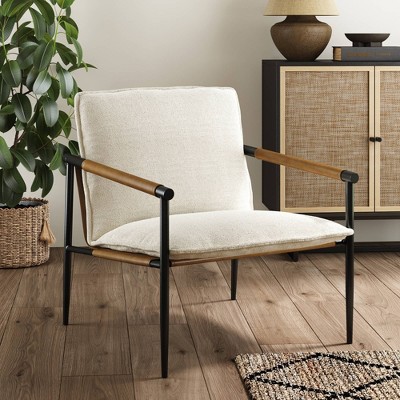 Nathan James Metal Accent Chair Boucle Fabric: Upholstered Lounge Armchair for Bedroom, Cotton & Faux Leather