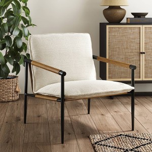 Nathan James Metal Accent Chair Boucle Fabric: Upholstered Lounge Armchair for Bedroom, Cotton & Faux Leather - 1 of 4