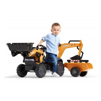 Case Construction Orange Pedal Backhoe with Rear Excavator and Trailer