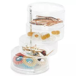Juvale 4-Tier Clear Plastic Jewelry Storage Box, Stackable Hair Accessories Organizer for Girl's Hair Ties, Clips, Bows, 4.5 x 6.9 In