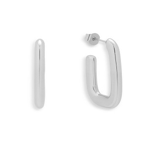 EVRY JEWELS WATERPROOF Gold or Silver Plated Stainless Steel Rounded Square Hoop Earrings - 1 of 3