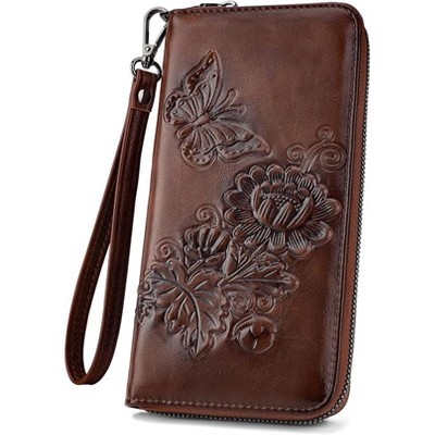 BEAFUP Womens Wallet - RFID Embossed Vegan Leather Multi Card Slots Wallets,Large Capacity Wristlet Travel Purse for Women
