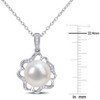 EVERLY JEWELRY | Sterling Silver 9.5-10mm Cultured Freshwater Pearl and Diamond-Accent Floral Pendant with Chain - 18 inch - 4 of 4