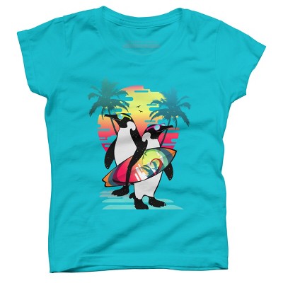 Girl's Design By Humans Penguin Summer Vacation By clingcling T-Shirt