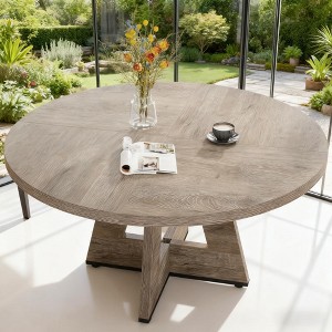 Gulches 47" Round Rustic Dining Table, Gray Engineered Wood Top & Pedestal Base, Seats 4 People, Indoor Use - 1 of 4