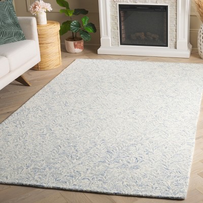 Ivory and Blue Hand-Tufted Wool Floral Rug