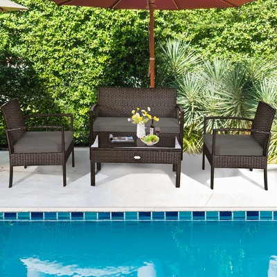 8-Piece Black PE Rattan Patio Conversation Set with Cushions