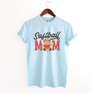 Simply Sage Market Women's Softball Mom Teddy Bear Short Sleeve Garment Dyed Tee - 1 of 4