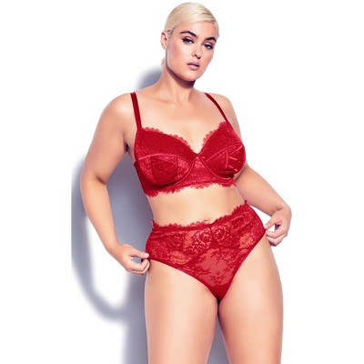 Smart & Sexy Women's Plus Size Retro Lace & Mesh Unlined Underwire Bra No  No Red 46DDD