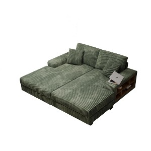 TiramisuBest Convertible Corduroy Sleeper Sofa Chair, Oversized Fluffy Lounge Sofa with Double Chaise, Modern Combination Couch for Living, Beige - 1 of 4
