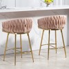 Ridstar 26 in. Pink Velvet Counter Height Bar Stools with Handwave Back, Golden Chromed Base and Footrest - 3 of 4