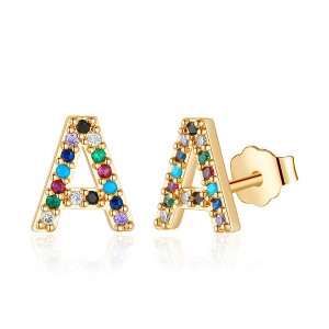 Turandoss 18K Gold Initial Stud Earrings for Women Girls - S925 Sterling Silver Post Diamond Flat Back Earring Hypoallergenic, Christmas Gifts for Her - 1 of 4