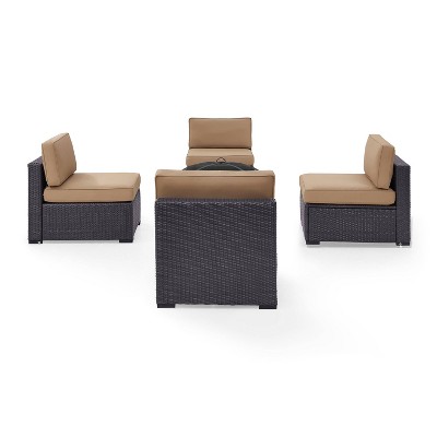 Biscayne 5pc Outdoor Wicker Conversation Set with 4 Armless Chairs & Fire Pit - Mocha - Crosley