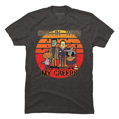 Men's Design By Humans Chillin with my creeps 80's style halloween characters By MerchHQ T-Shirt
