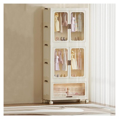Collapsible Clothes Cabinet - Portable Wardrobe Closet Storage Organizer With Wheels & Magnetic Doors Large Capacity for Bedroom