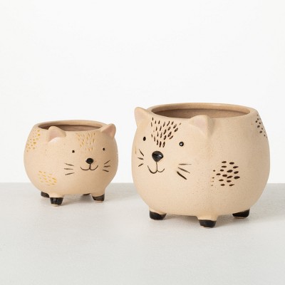 Sullivans Kitschy Cat Ceramic Planter Set of 2, 4.25"H & 3"H Multicolored