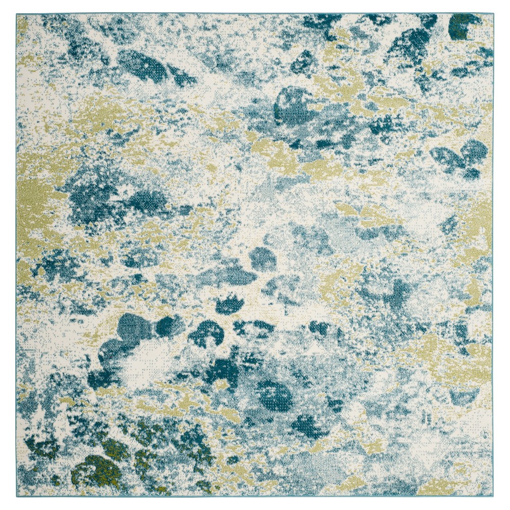 Ivory/Light Blue Splatter Loomed Square Area Rug 6'7inX6'7in - Safavieh