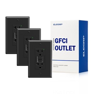 ELEGRP GFCI Outlet Self-Test, 20 Amp 125V NO Tamper Resistant Duplex wall outlet, with Glossy Wall Plate, UL Listed, Black 3PC - 1 of 1