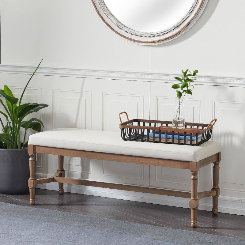 Traditional Linen Upholstered Wood Bench - Olivia & May, 1 of 8