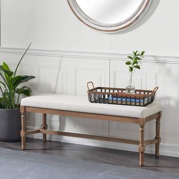 Traditional Linen Upholstered Wood Bench - Olivia & May