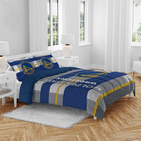 NBA Golden State Warriors Heathered Stripe Queen Bedding Set in a Bag - 3pc