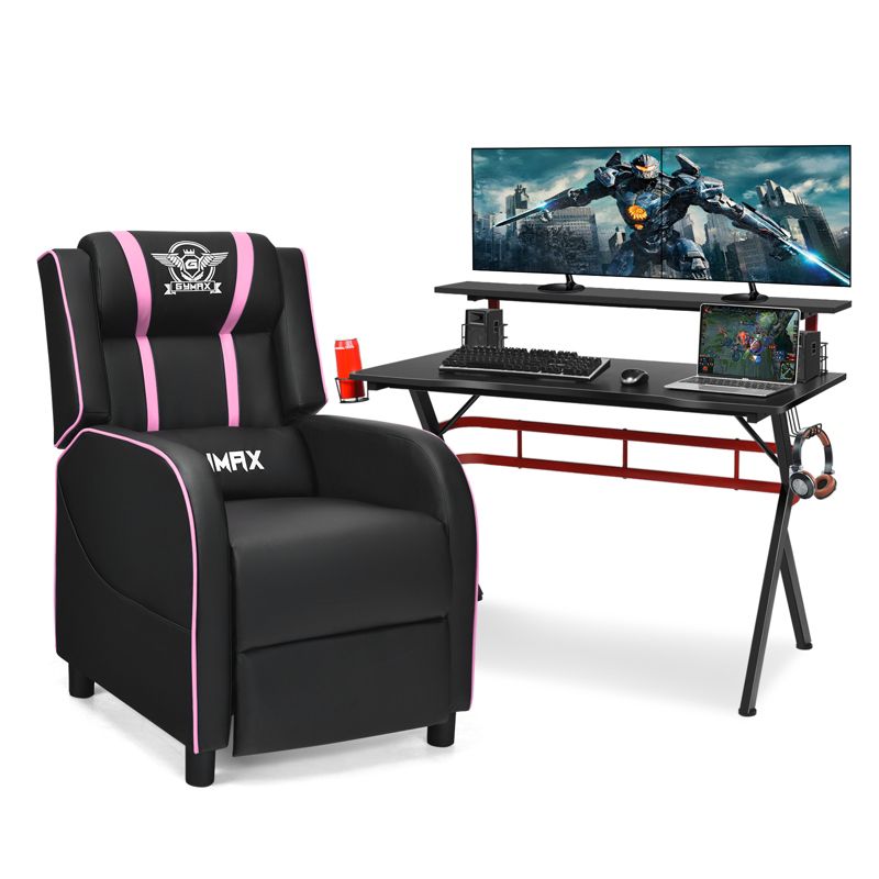 Costway Gaming Desk & Chair Set 48'' Computer Desk & Massage Recliner Chair Black + White/Blue/Pink/Red, 1 of 11