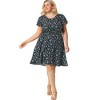 Agnes Orinda Women's Plus Size V Neck Elastic Waist Ditsy Floral At Knee A Line Dresses - 3 of 4
