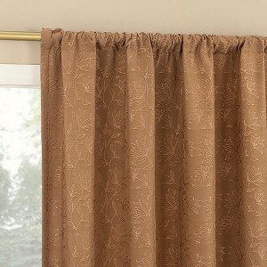 1pc 50"x63" Sun Zero Bronte Floral Jacquard 100% Blackout Rod Pocket Curtain Panel Terracotta - 1 of 4