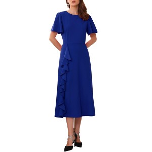 INSPIRE CHIC Women Ruffle Front Side Slit Crew Neck Short Sleeve Midi Cocktail Formal Dresses - 1 of 4
